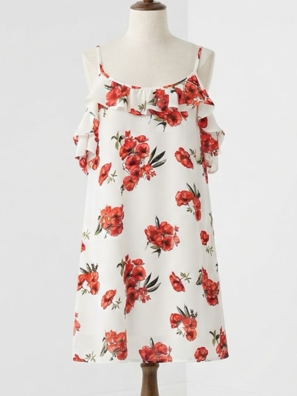 Abercrombie & Fitch| Pretty Floral Open Shoulder Orange/Ivory Breezy Dress Sz S